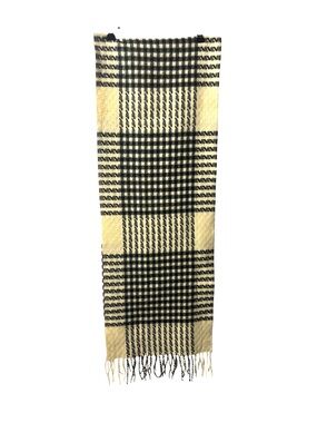 100% Cashmere Black & Cream Plaid Fringe Scarf
